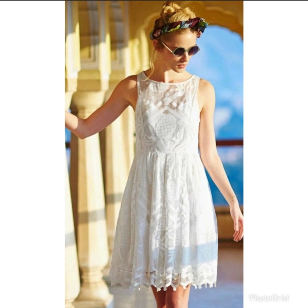 🍍Anthro Pina Pineapple Lace White Dress👒